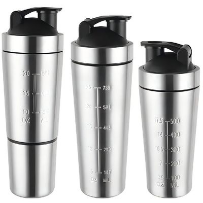 comprare 500/750ML Facile da trasportare Silver Custom Acciaio inossidabile Protein Shaker Bottiglia Acciaio inossidabile Gym Shaker con palla di miscelazione libera BPA bocca larga online manufacture