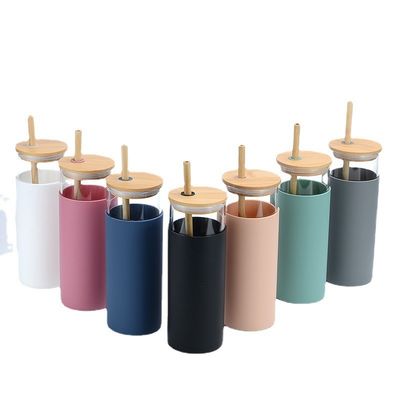 comprare Proof Spill 500ml Colorato Bottiglia d'acqua per viaggi all'aperto di vetro con copertura di bambù di paglia Bottiglia d'acqua leggera per ufficio a domicilioPersonalizzazione accettabile online manufacture