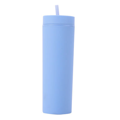 comprare Sottile bottiglia d'acqua di plastica a doppio isolamento Vernice di gomma bottiglia d'acqua di plastica 16oz Straight Sippy Cup con coperchi anti-splash facile da pulire online manufacture