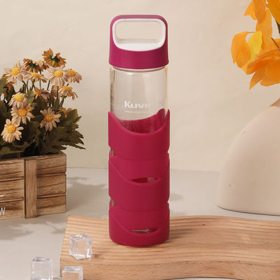 comprare 550ml antiperdite Vetro personalizzato incrollabile Bottiglia d'acqua potabile bocca larga Bottiglia d'acqua di vetro con manica e manico in silicone Lavatrice di piatti sicura online manufacture