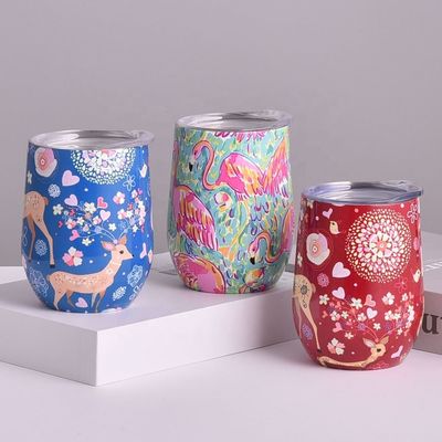 comprare Tumbler in acciaio inossidabile rivestito in polvere isolata 12 oz Tumblers a forma di uovo con coperchio scorrevole Isolamento a doppio vuoto Parete impermeabile online manufacture