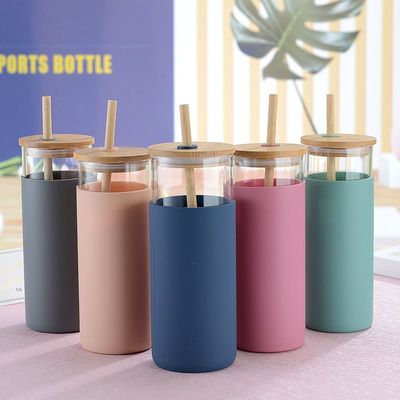 comprare Fantastico estetico alta borosilicato vetro può a forma di tazza tazza di vetro tazza di caffè con copertura di bambù di paglia per ufficio grande capacità facile da usare nella vita quotidiana online manufacture