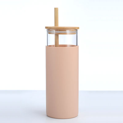 comprare Personalizzazione 16 oz bottiglie di bevande di vetro tazze di caffè di vetro con coperchi di bambù paglia di bambù manica di silicone resistente alle perdite Design resistente agli spruzzi online manufacture