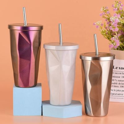 comprare Disegno alla moda 480ml Tazza in acciaio inossidabile personalizzata con paglia Country Gradient Irregolare Tazza di tè in acciaio inossidabile per viaggiare online manufacture