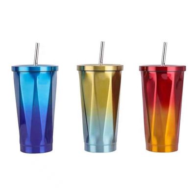 comprare Coppe da caffè in acciaio inossidabile a doppia parete 304 in acciaio inossidabile con paglia e coperchio online manufacture