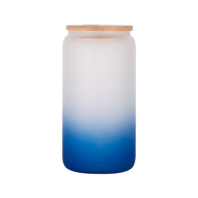 comprare Lattine di vetro a sublimazione in bianco congelate 18 oz con coperchio di bambù e vetro trasparente Lattine di birra di paglia Lattine di bocca larga Boccone Tumbler Tazze Tazze per caffè ghiacciato Succo di soda Bevande birra online manufacture