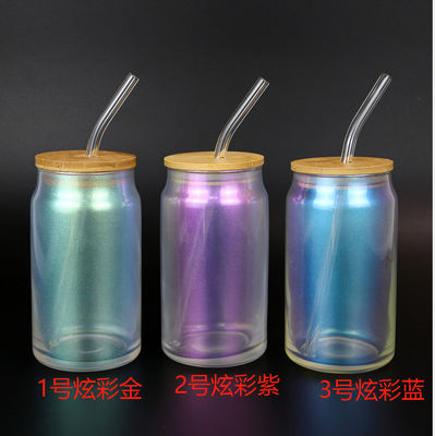 comprare Tazze di vetro colorate con coperchio e cannucce 18 oz Borosilicato vetro Tazze di caffè ghiacciato Smoothie con coperchio di bambù Vetro paglia riutilizzabile Set di vetri colorati 4 confezioni online manufacture