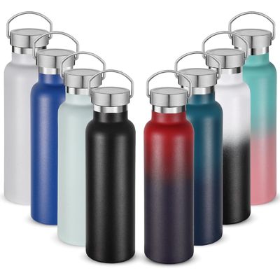 comprare Bottiglie di acqua sportiva in acciaio inossidabile in ingrosso 17oz bottiglia isolante a doppia parete con maniglia e coperchio a prova di perdita in legno bottiglia d'acqua in metallo all' esterno per ciclisti corridori online manufacture