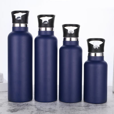comprare Bottiglie d'acqua in acciaio inossidabile nero 24 once Bottella di viaggio a doppia parete isolante a vuoto con tappo di paglia a prova di perdite di maniglia di metallo termosi di bocca standard riutilizzabili per escursionisti scolastici online manufacture