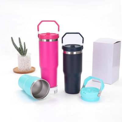 comprare 30 oz Tumbler con manico e coperchio di paglia impermeabile doppio isolante 30 oz Coppa in acciaio inox online manufacture