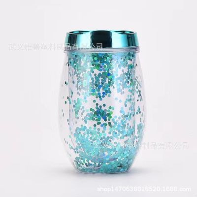 comprare Amazon 12 oz a forma di U Tazza di uovo di vetro di vino doppio strato Tazza di plastica portatile Tazza di acqua potabile esterna online manufacture