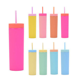 comprare Dispositivi per la pelle con coperchio e cannucce 6 confezioni 16 oz colore pastello opaco Dispositivi per la pelle con doppia parete acrilica di plastica Dispositivi per la pelle alti Dispositivi per la pelle per la pelle per le bevande calde fredde online manufacture