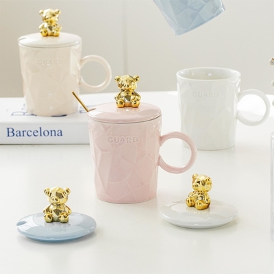 comprare Set di Tazze in Ceramica Premium con Coperchio Orsetto d'Oro, Tazza in Ceramica per Bambine Little Bear con Beccuccio, 300ml online manufacture