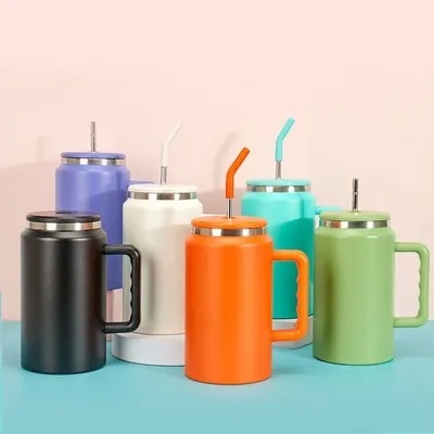 comprare Colori personalizzati Grado alimentare 50 Oz Tumbler in acciaio inossidabile Vacuum Isolato Tumbler per caffè Senza versamento Con maniglia di paglia Mantenere il drink caldo freddo 12-24 ore fabbricazione online