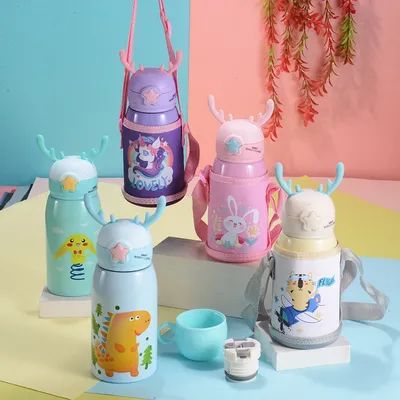 comprare Accettabile OEM/ODM 500ml 16oz Borraccia per Bambini con Cannuccia Termos Isolato Sottovuoto Senza BPA A Prova di Perdite Perfetto per Ragazze Ragazzi Sport fabbricazione online