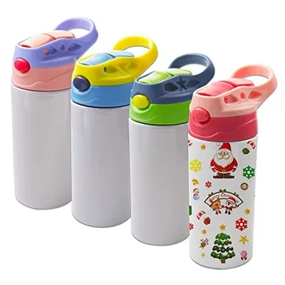 comprare 12 oz di Sublimazione in bianco Sippy Cup Sublimazione Tumblers per bambini Acciaio inossidabile Isolato Bottiglia d'acqua per bambini con tappo e maniglia a prova di perdite di paglia fabbricazione online