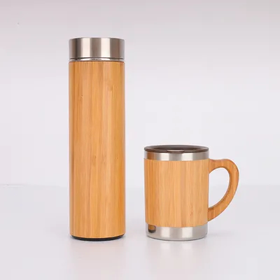 comprare 500ml Custom Logo Bamboo Fibre Bottiglia da bere in legno con filtro Tazza di vuoto Bottiglie d'acqua con coperchio di bambù Infusore di tè fabbricazione online