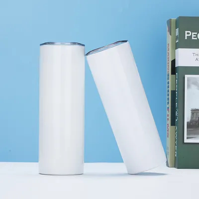 comprare Sottile 20 oz di acciaio inossidabile dritto Tumbler bianco con paglia di metallo per la stampa a calore della macchina fabbricazione online