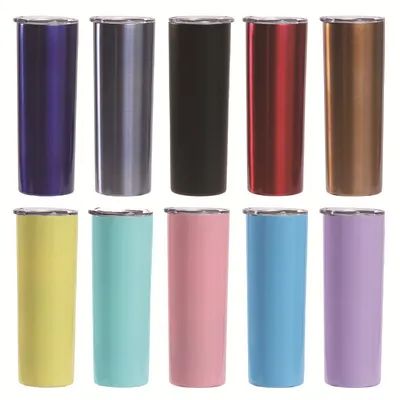 comprare 20 Oz Skinny Sublimation Blanks Stainless Steel Skinny Tumbler con coperchio e paglia Double Wall Vacuum Isolated Sublimation Tumblers fabbricazione online