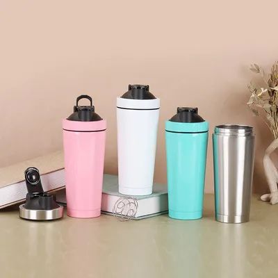 comprare Shaker portatile in acciaio inossidabile doppia sezione metallo proteina Shaker bottiglia con scala per palestra fabbricazione online