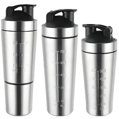 comprare 500/750ML Facile da trasportare Silver Custom Acciaio inossidabile Protein Shaker Bottiglia Acciaio inossidabile Gym Shaker con palla di miscelazione libera BPA bocca larga fabbricazione online