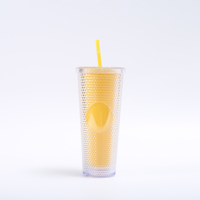 comprare Tumbler a stucco fai da te con coperchio e paglia Coppa di plastica acrilica riutilizzabile a doppia parete Tumbler di viaggio iridescente per caffè ghiacciato Acqua fredda Smoothie a prova di fuoriuscita online manufacture