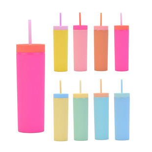 comprare Dispositivi per la pelle con coperchio e cannucce 6 confezioni 16 oz colore pastello opaco Dispositivi per la pelle con doppia parete acrilica di plastica Dispositivi per la pelle alti Dispositivi per la pelle per la pelle per le bevande calde fredde fabbricazione online