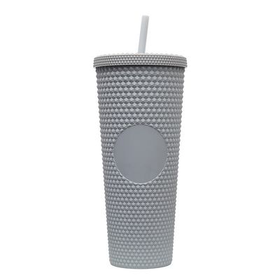 comprare Isolamento a doppia parete 24 oz Stuffato Tumbler Diamante Durian Ananas Plastico Matte Nero Stuffato Tazza di Caffè Tumbler Con Capo di Paglia Moda fabbricazione online