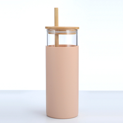 comprare Personalizzazione 16 oz bottiglie di bevande di vetro tazze di caffè di vetro con coperchi di bambù paglia di bambù manica di silicone resistente alle perdite Design resistente agli spruzzi online manufacture
