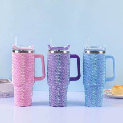 comprare Cross-border Large capacity Diamond-adorned Handle Mug Creative & Stylish Car Water Cup Customized Gem-encrusted Drinkware fabbricazione online