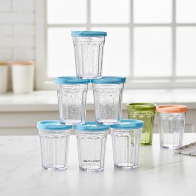 comprare Bicchiere impilabile in plastica con coperchio scorrevole, adatto per ristoranti, mense, eventi e servizi di catering fabbricazione online