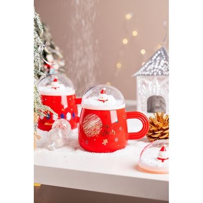 500ml 16oz BPA Free Cover Holiday Snow Globe Coffee Mug Custom Ceramica Tazze Con Babbo Natale E Disegno Albero Di Natale Confortevole Maniglia Cassaforte A Microonde