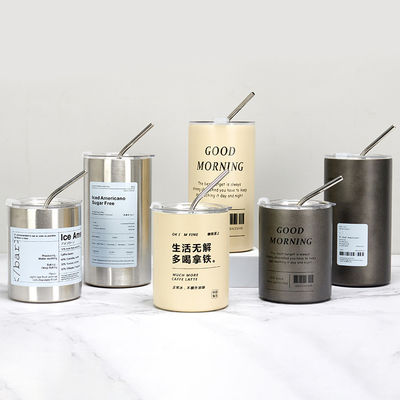 12oz Tazze Retti Ghiaccio Caffè Tumbler Acciaio Inossidabile Termo Isolato Tazza Caffè Tè Tazza Birra Bevande Tazza Con Coperchio Di Paglia