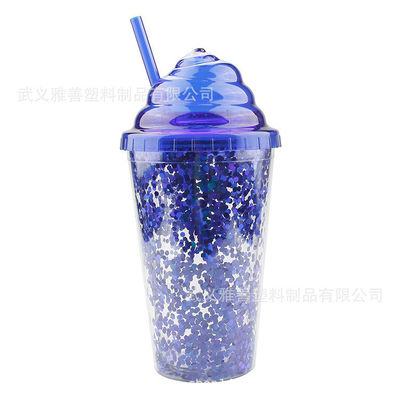 Coppa di paglia di crema a tema femminile di plastica a doppio strato Coppa d'acqua Personalizzazione del logo regalo