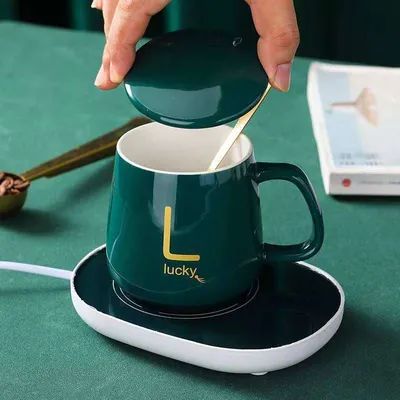 Personalizzazione Stile Tazze Espresso in Ceramica da 420 ml Tazza di caffè in ceramica con coperchio e maniglia e base riscaldata 420 ml Disegni di colori personalizzabili alimentati da USB