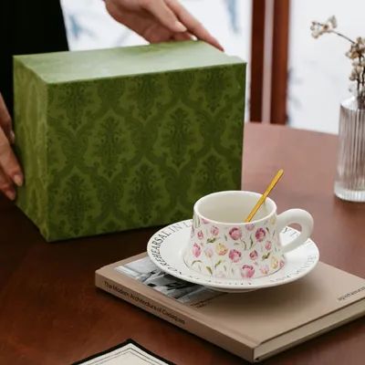 Fiore di tulipano scatola regalo nera tazza da caffè per set regalo tazza souvenir tazza in ceramica di nicchia