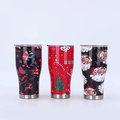 Semplice moderno tappo impermeabile a doppia parete isolante in acciaio inossidabile Natale Tumbler 900ml tazza da caffè con maniglia per sport all'aperto Design curvo unico