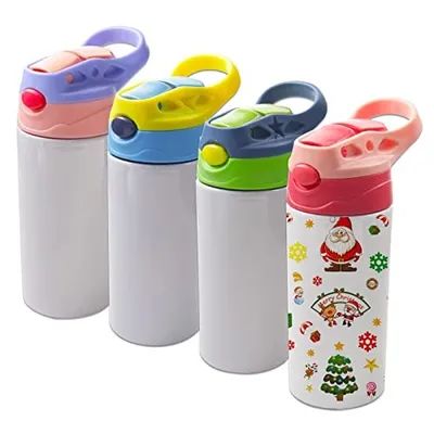 12 oz di Sublimazione in bianco Sippy Cup Sublimazione Tumblers per bambini Acciaio inossidabile Isolato Bottiglia d'acqua per bambini con tappo e maniglia a prova di perdite di paglia