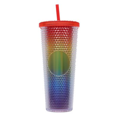 Tumbler con paglia con tappi e cannucce Tumbler rosa con paglia Tazza di plastica senza BPA per caffè gelato Bevande fredde o acqua