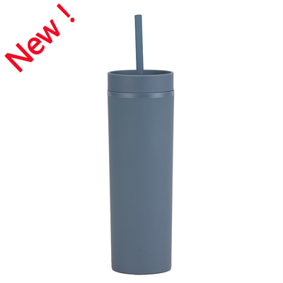 Tumbler magro con coperchi e cannucce 16 oz Matte Deep Red Bulk Riutilizzabile Pastello Acrilico doppio muro Tumbler di plastica per bevande calde fredde Caffè DIY