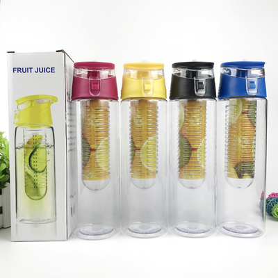 800 ml 700 ml Flip Lid Top Bottiglia d'acqua per infusione di frutta in plastica Tritan Bottiglia di succo di frutta in plastica con cartuccia per infusione estremamente resistente agli urti