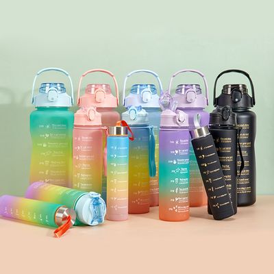 Summer Gradient Motivazionale 3 in 1 Bottiglia d'acqua Set Proof di perdita Bottiglia d'acqua 40 oz con maniglia Bpa gratuito portabile sportivo bollitore