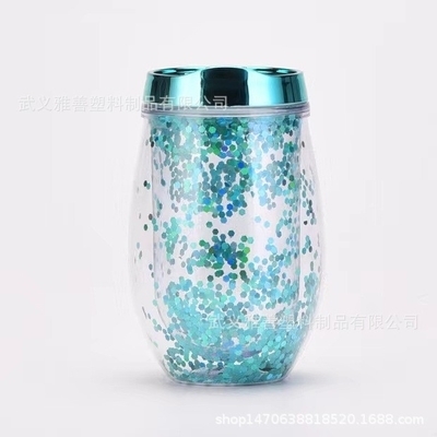 Amazon 12 oz a forma di U Tazza di uovo di vetro di vino doppio strato Tazza di plastica portatile Tazza di acqua potabile esterna