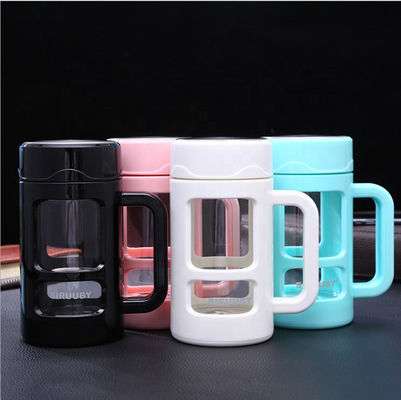 Moderno personalizzato 16oz 450ml Bottiglia d'acqua isolante di vetro Infusore di tè Bottiglia d'acqua di vetro con manica protettiva Cassa Maniglia bocca larga Grande capacità