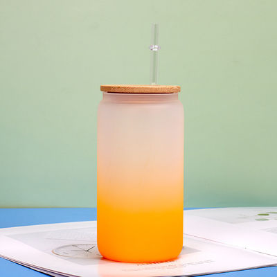 16 oz Glitter Iridescent Glass Acqua Tumbler bottiglia di bicchiere con coperchio di bambù per caffè ghiacciato succo di birra soda